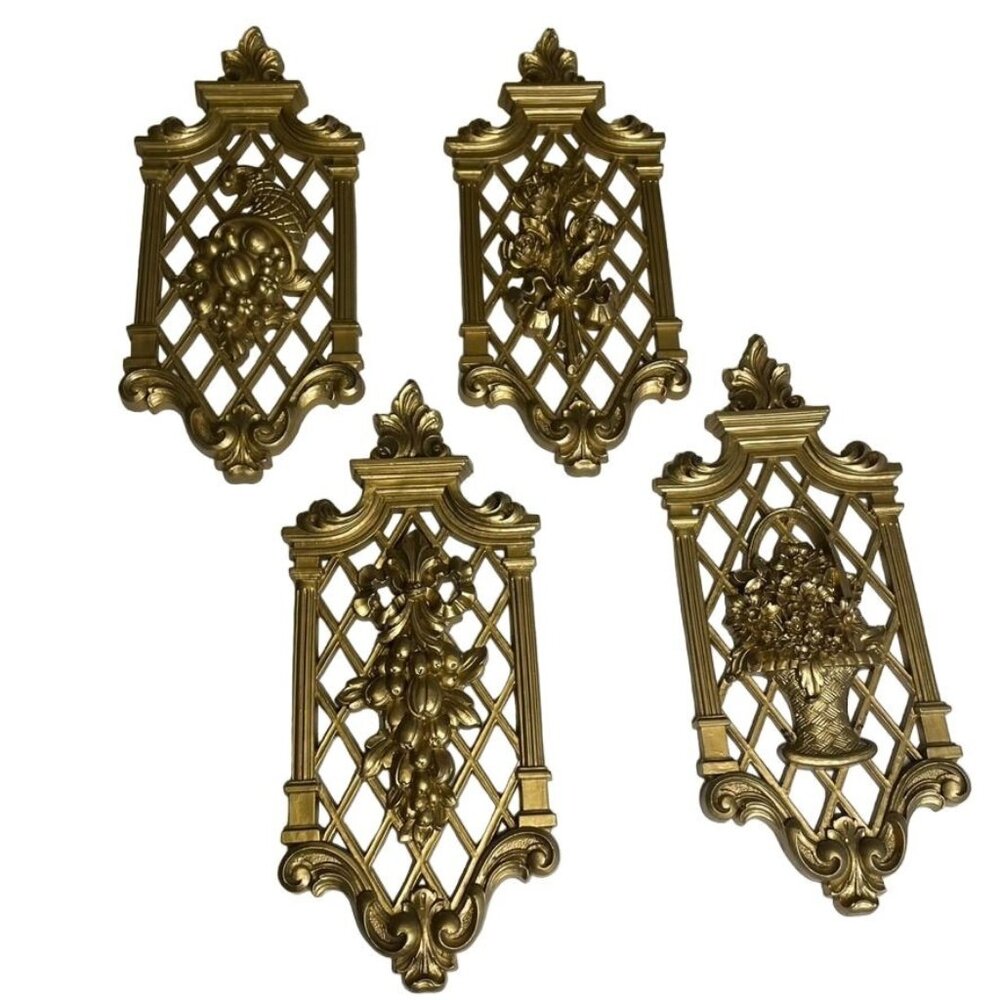 Vintage MCM Hollywood Regency Dart Industries Four Seasons Gold Floral Wall Plaq